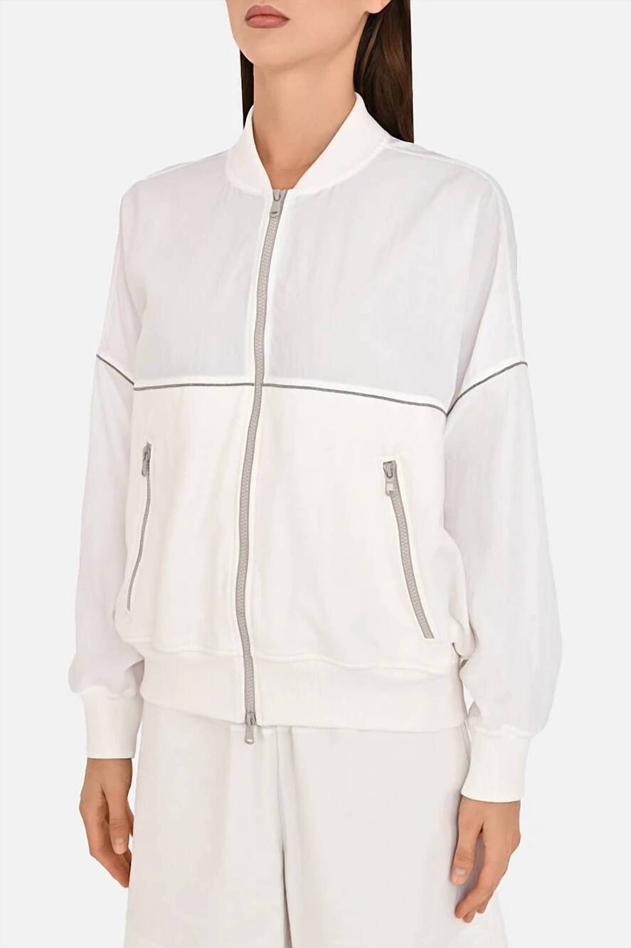 NEW BRUNELLO CUCINELLI poplin paneled french cotton blend terry jacket in white